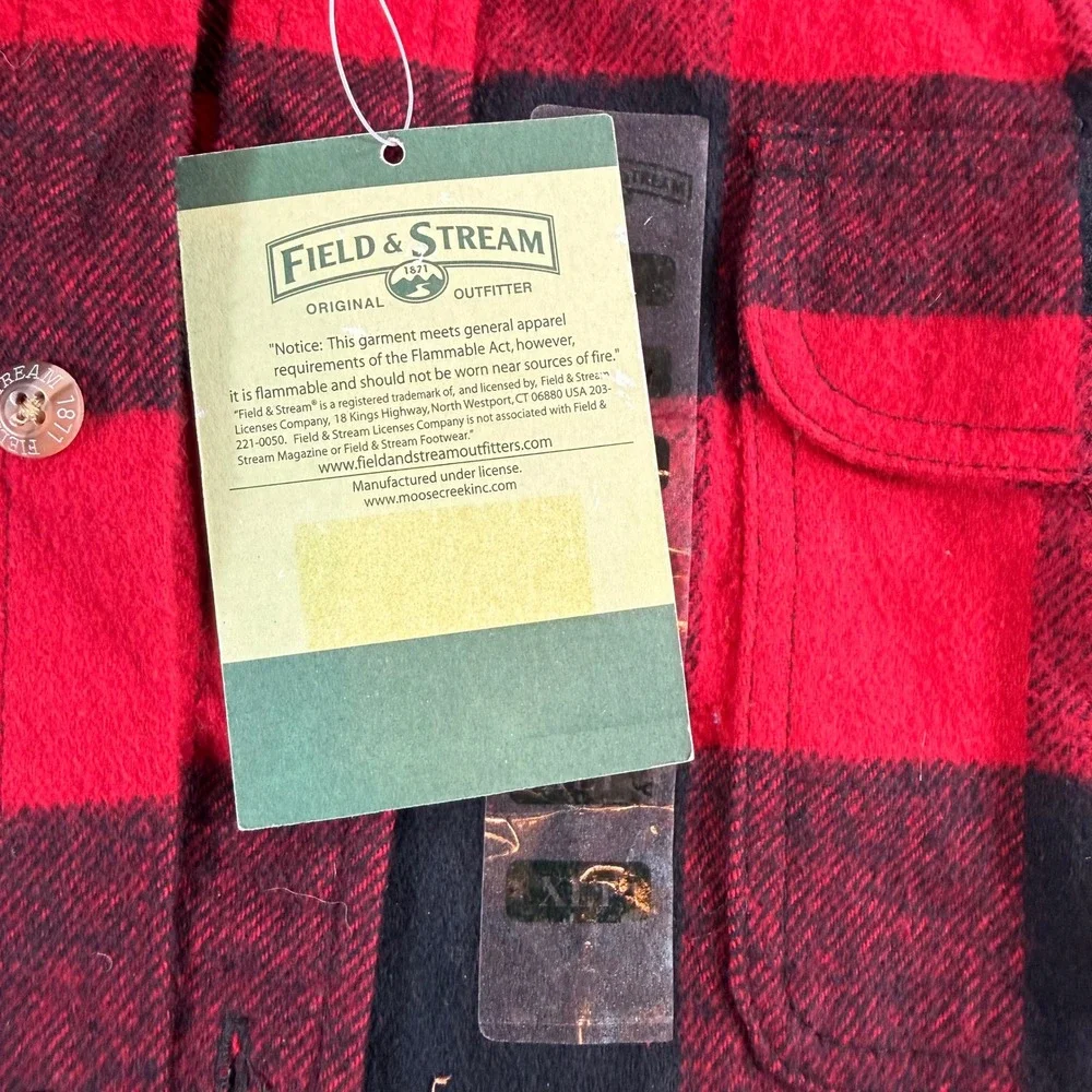 NWT Field & Stream Flannel‎ Shirt Mens XL Tall Red Buffalo Plaid Hunting Camping